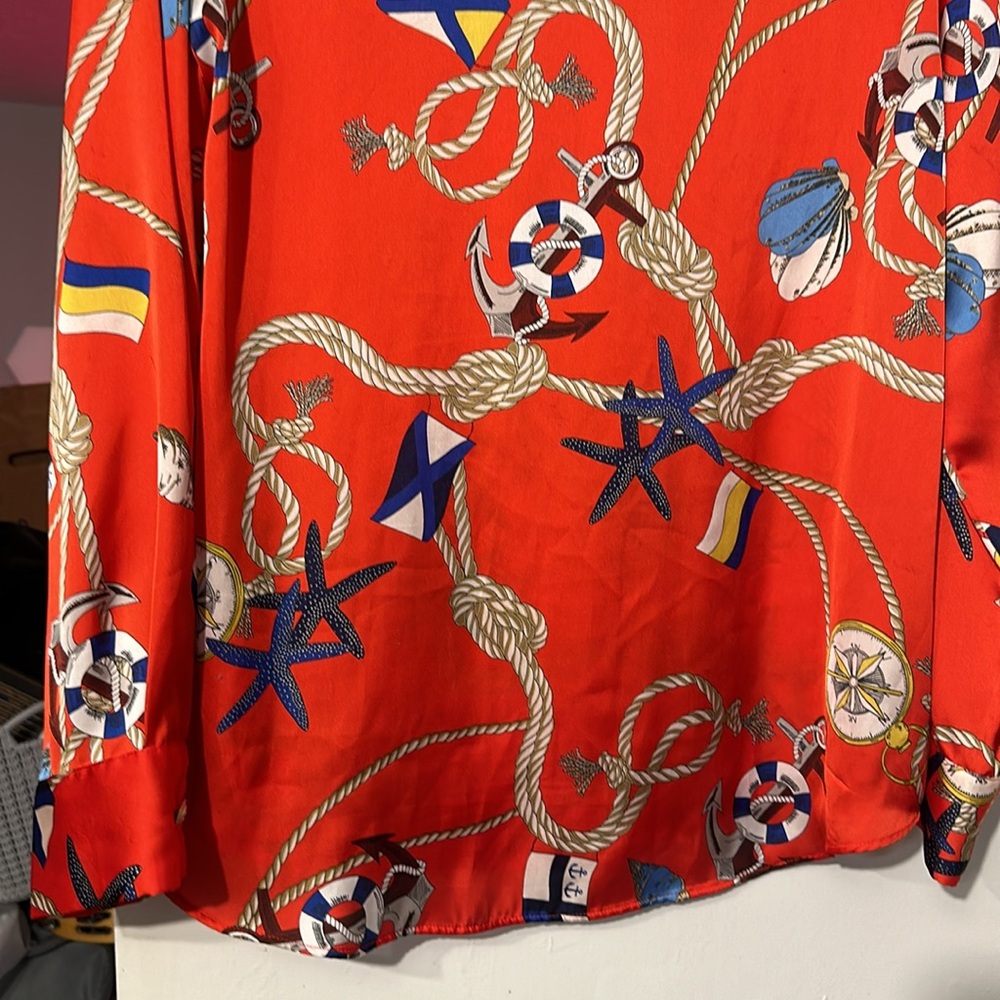 Zara Red nautical satin collared blouse top. Size XL. See photos for condition. - Picture 7 of 8